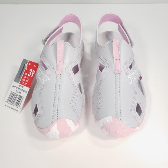 3Y Under Armour Tire Defender 3023783 Girl Grey Beach Swim Shoes Sandals - Picture 3 of 5